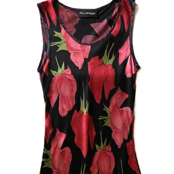 Vintage 90s Y2K Miss Selfridges slip dark florals fitted satin dress - Picture 9 of 16